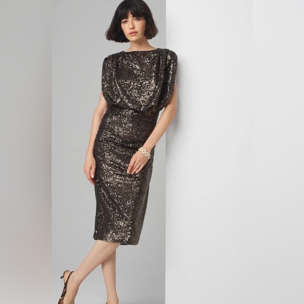 White House Black Market Sequin Midi Dress - Black and Gold